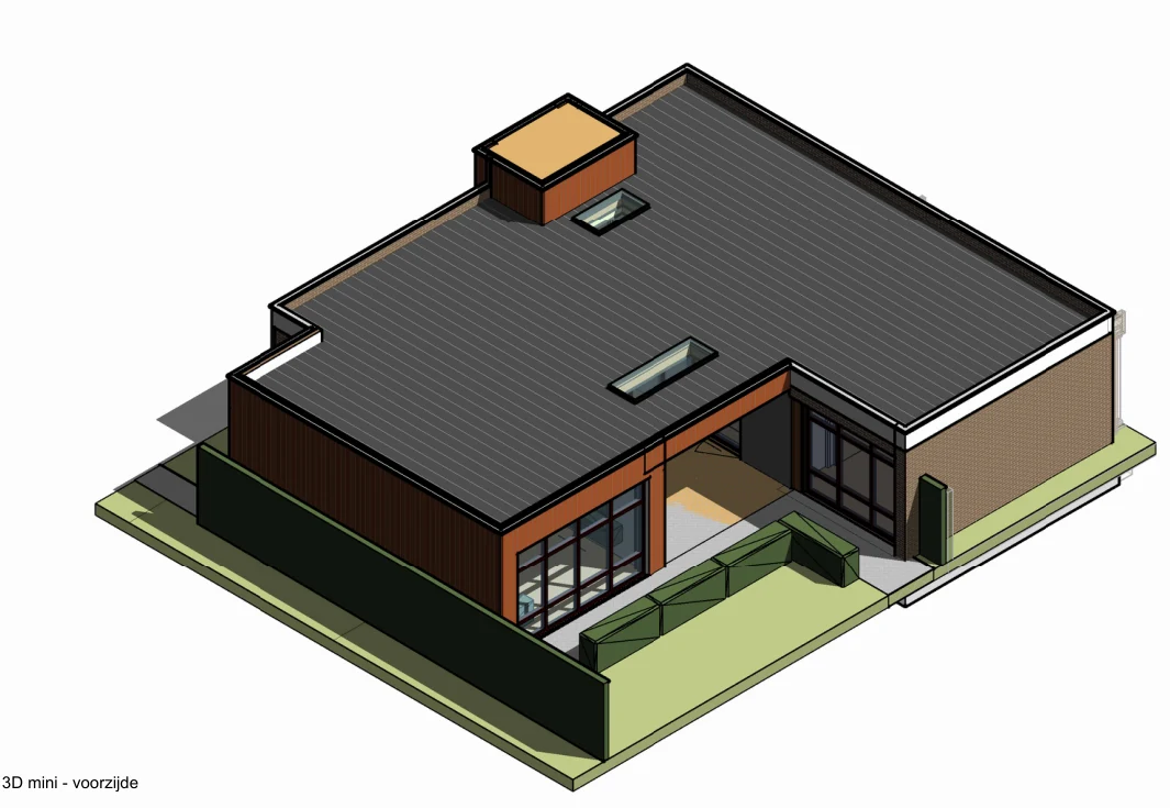 Gekleurde BIM-visualisatie van de bestaande woning aan Agricolastraat 152 in Wijk bij Duurstede