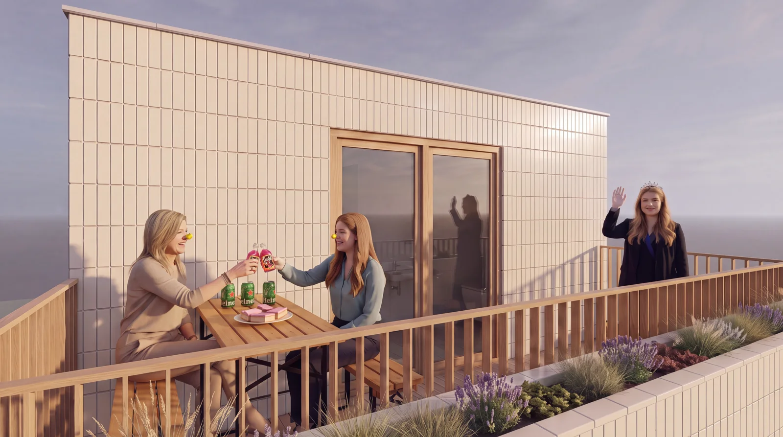Visualisatie van de dakopbouw met dakterras aan Koopvaardersplantsoen 87 in Amsterdam